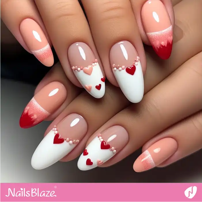 Peach Fuzz and White French Nails Heart Design | Color of the Year 2024 - NB1892